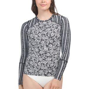 $110 Maaji Womens Crewneck Floral Grey LS Swim Shirt Rashguard Top $110 NWT Med